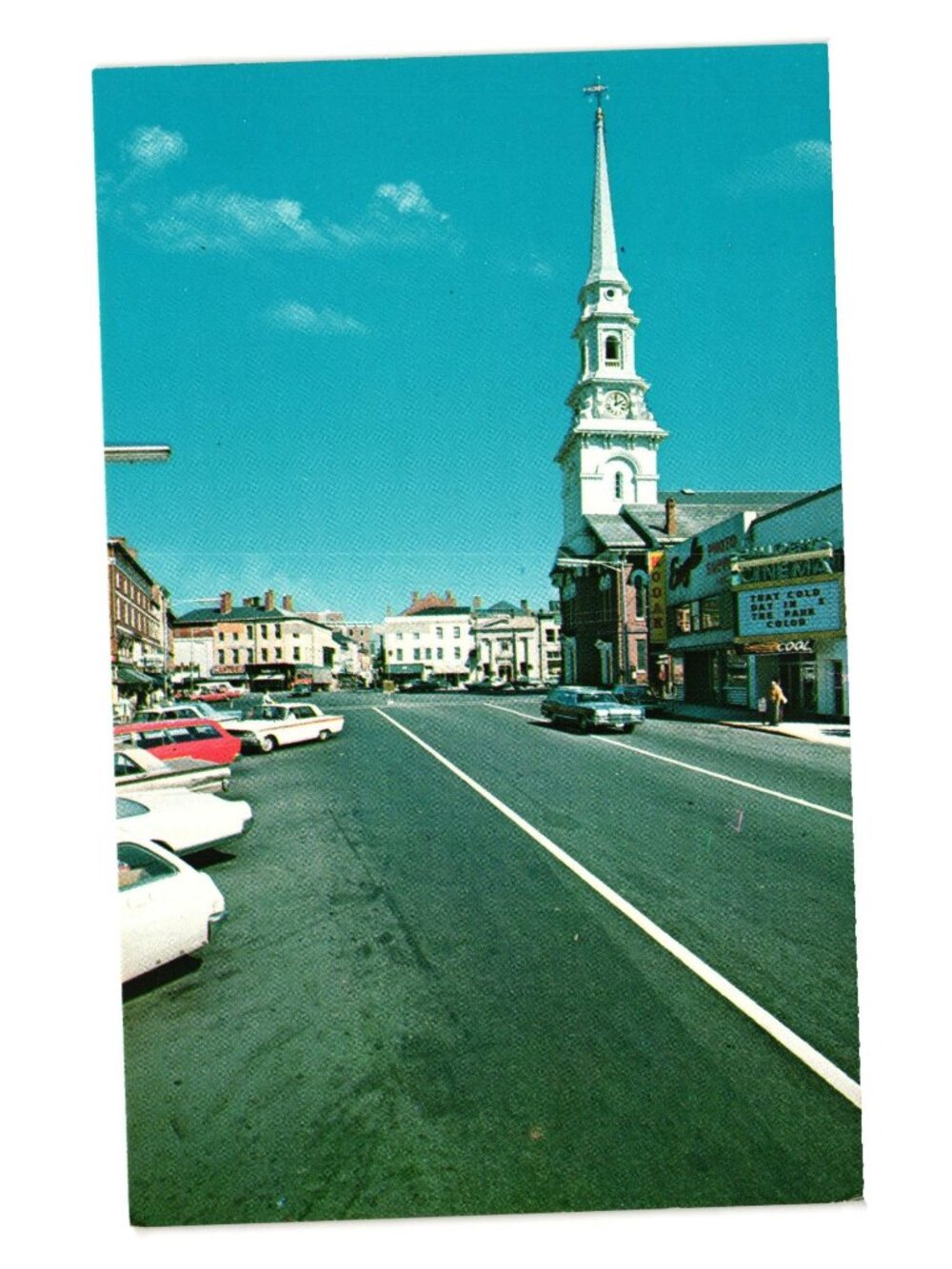 Historic Portsmouth NH Old North Church Steeple Retail Area Vintage Postcard